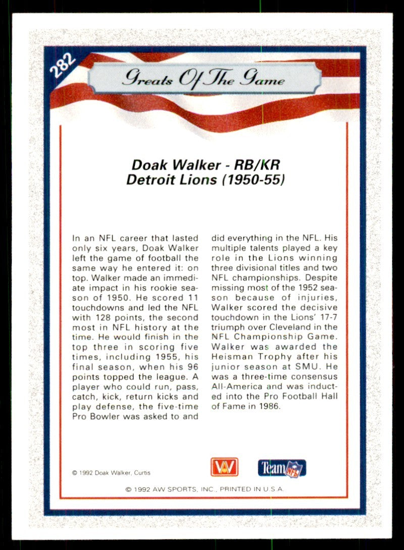 1992 All World Sports Doak Walker Football Cards #282
