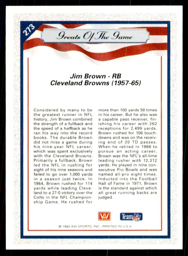 1992 All World Sports Jim Brown Football Cards #273