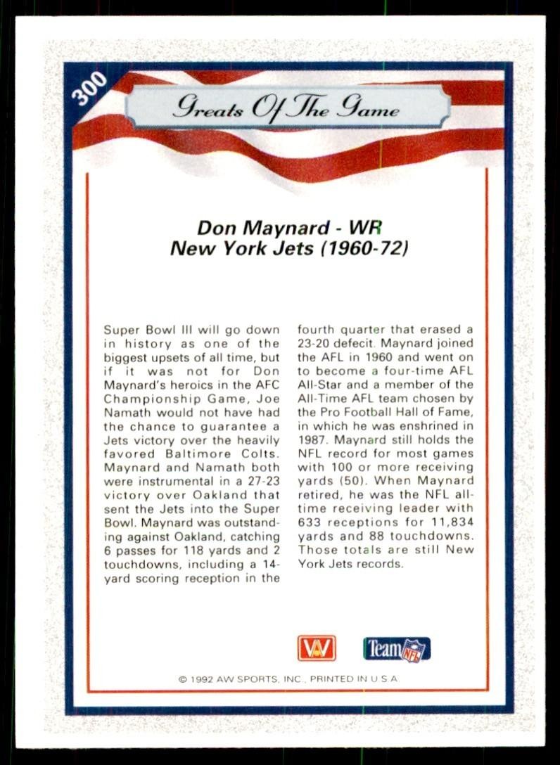 1992 All World Sports Don Maynard Football Cards #300