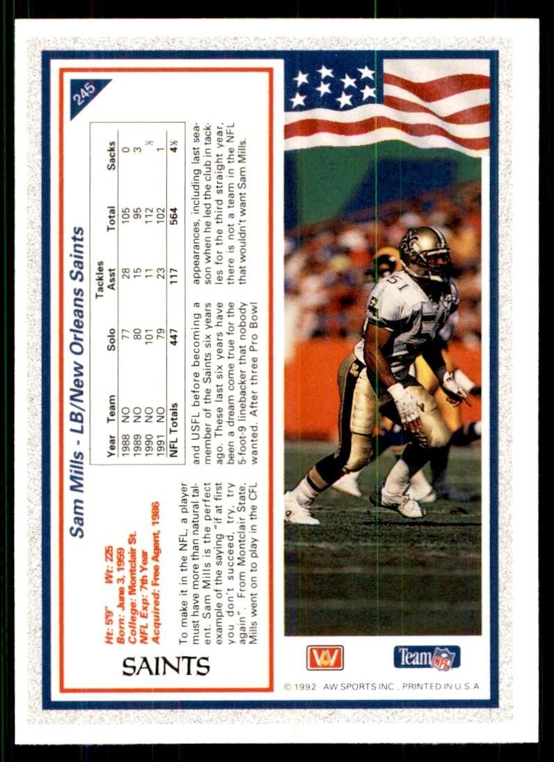 1992 All World Sports Sam Mills Football Cards #245