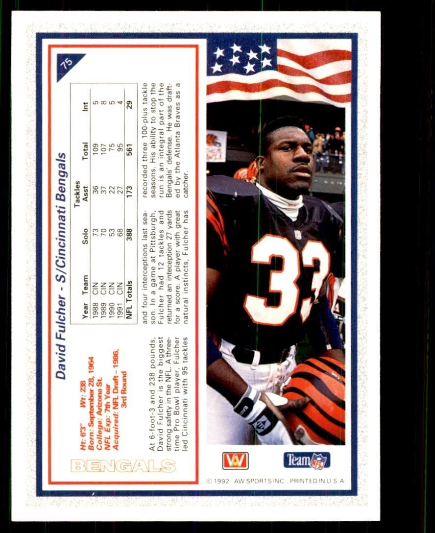 1992 All World Sports David Fulcher Football Cards #75