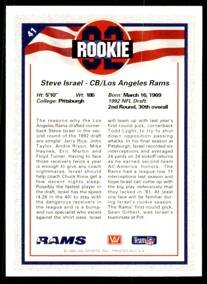 1992 All World Sports Steve Israel Rookie Football Cards #41