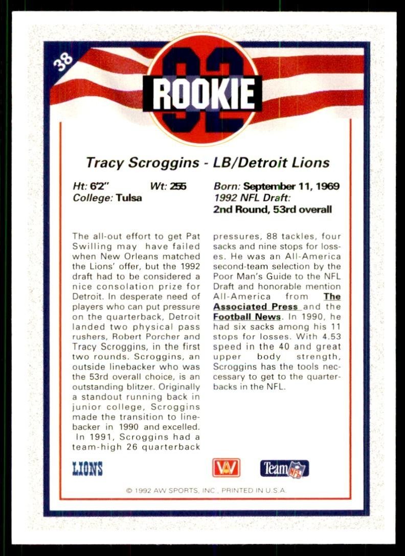 1992 All World Sports Tracy Scroggins Rookie Football Cards #38