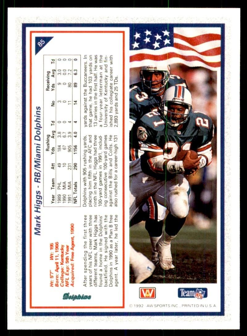 1992 All World Sports Mark Higgs Football Cards #85