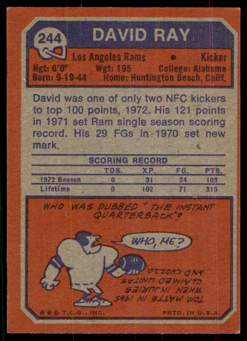 1973 TOPPS DAVID RAY LOS ANGELES RAMS #244
