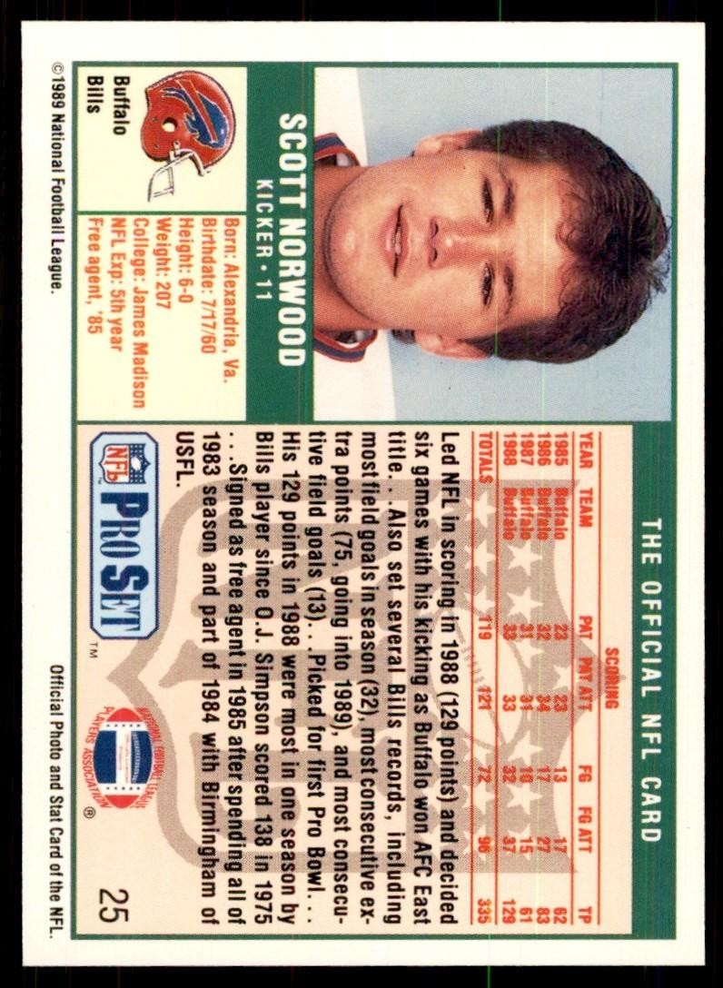 1989 Pro Set Scott Norwood Football Cards #25