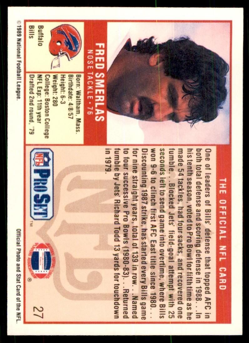 1989 Pro Set Fred Smerlas Football Cards #27