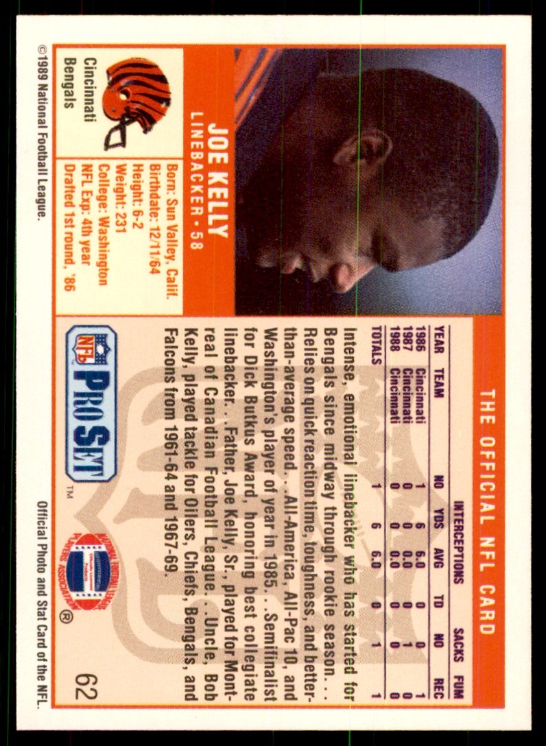 1989 Pro Set Joe Kelly Football Cards #62