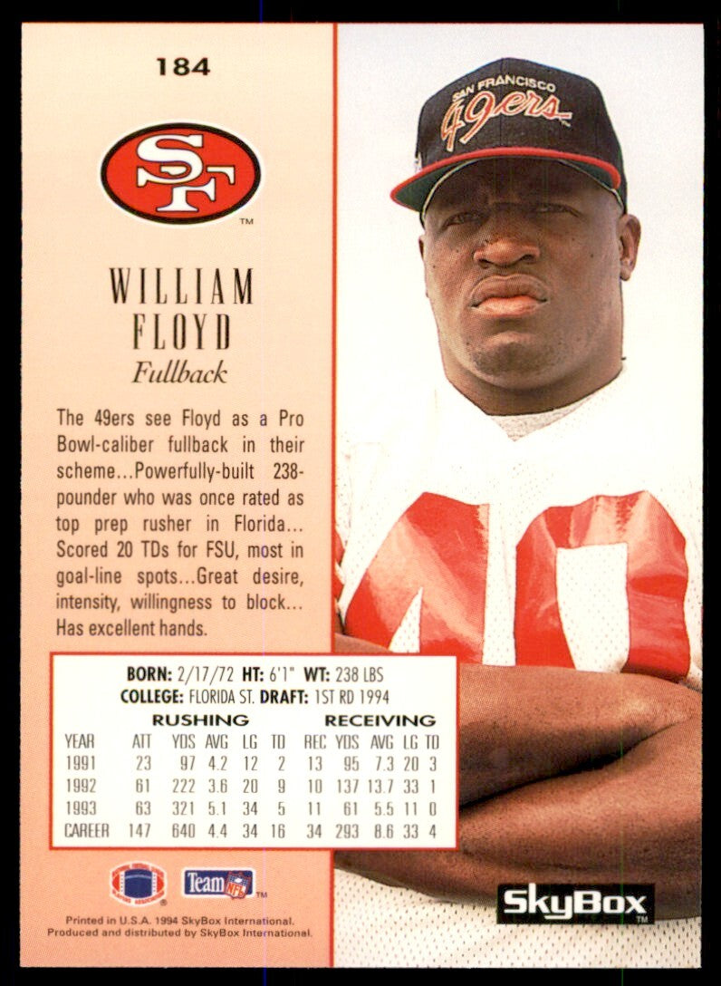 1994 Skybox William Floyd Rookie San Francisco 49ers #184