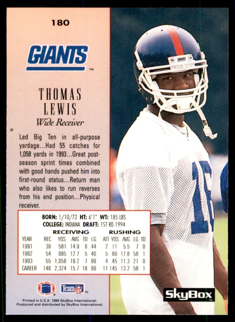 1994 Skybox Thomas Lewis Rookie New York Giants #180