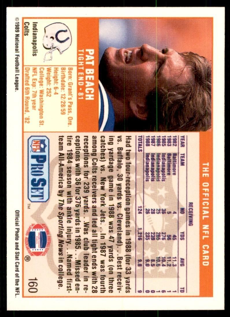 1989 Pro Set Pat Beach Football Cards #160