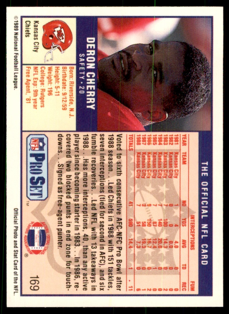 1989 Pro Set Deron Cherry Football Cards #169