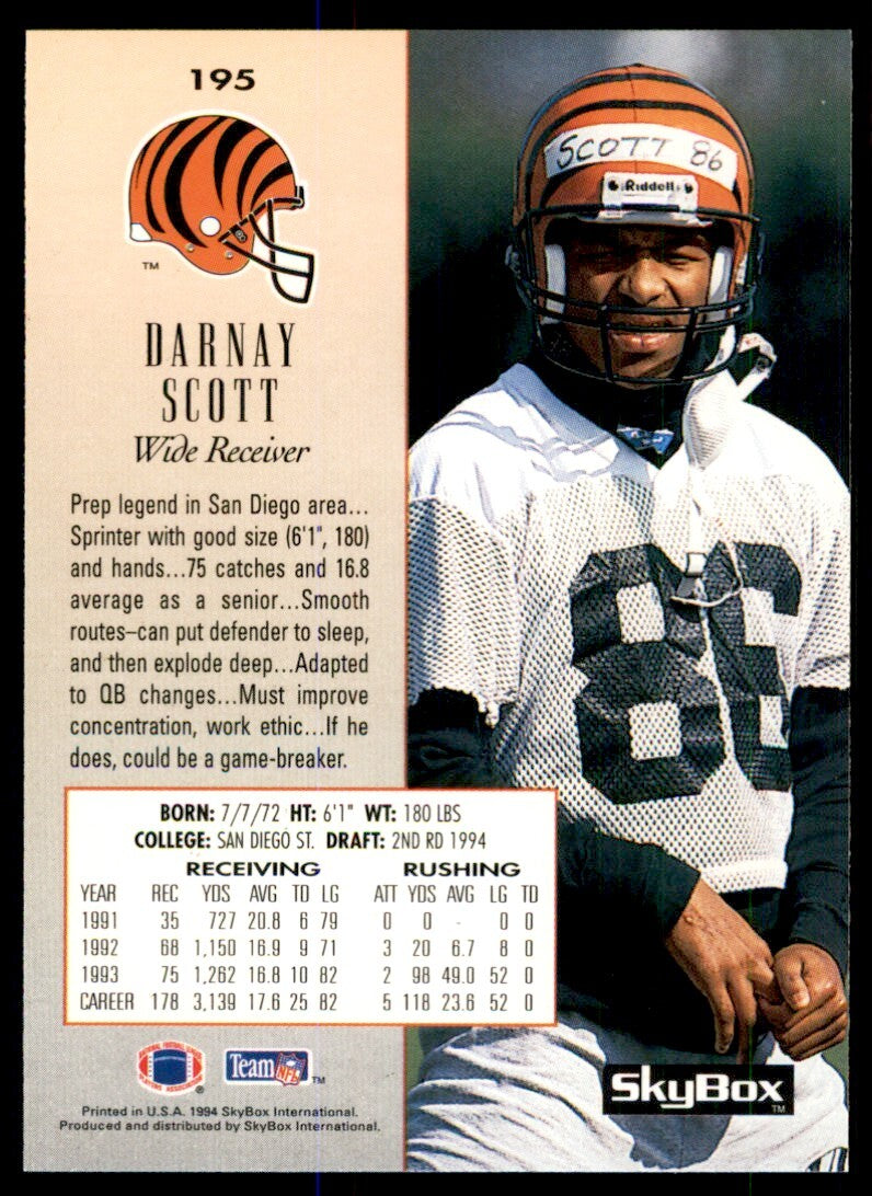 1994 Skybox Darnay Scott Rookie Cincinnati Bengals #195