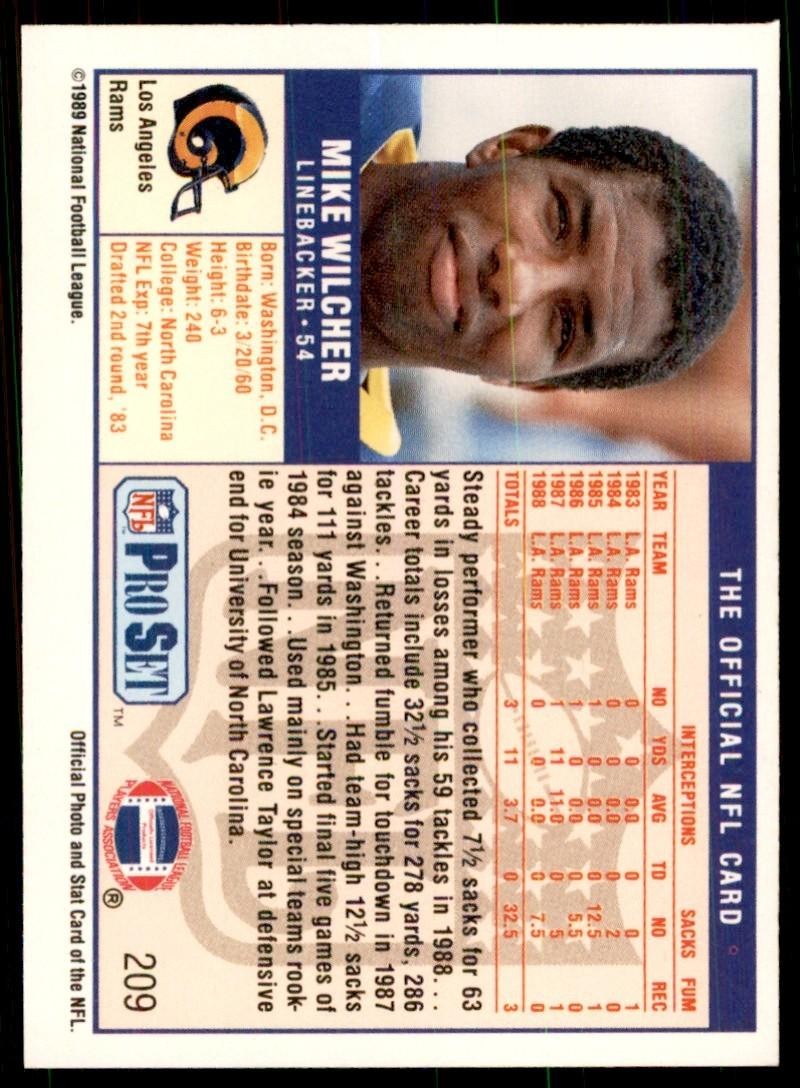 1989 Pro Set Mike Wilcher Football Cards #209