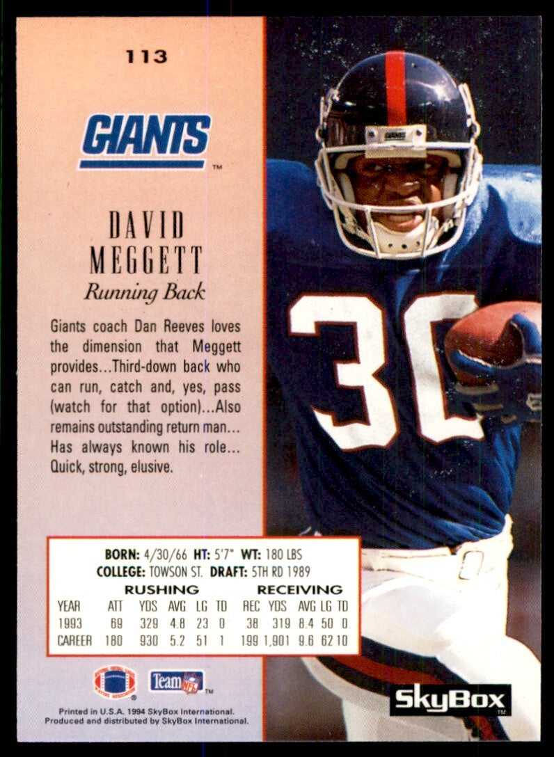 1994 Skybox Dave Meggett New York Giants #113
