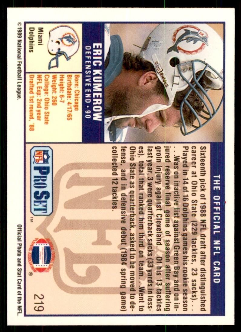 1989 Pro Set Eric Kumerow Football Cards #219