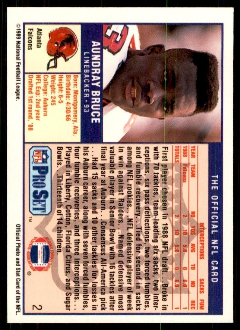 1989 Pro Set Aundray Bruce Football Cards #2