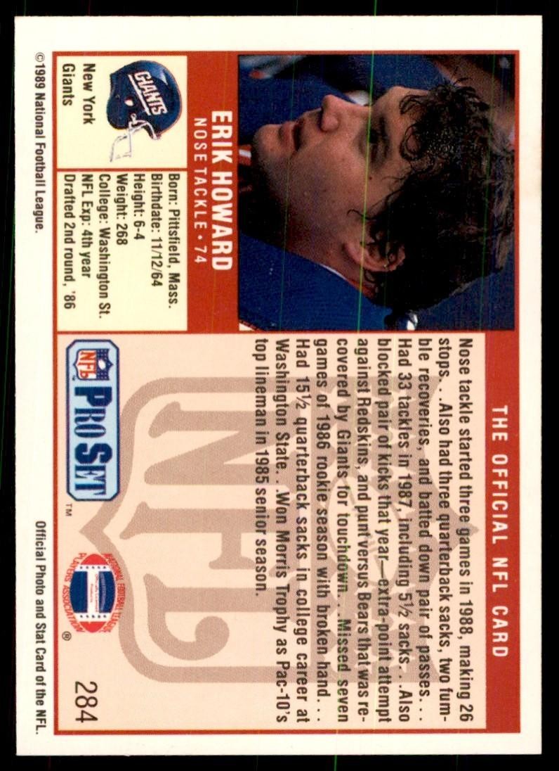 1989 Pro Set Erik Howard Football Cards #284