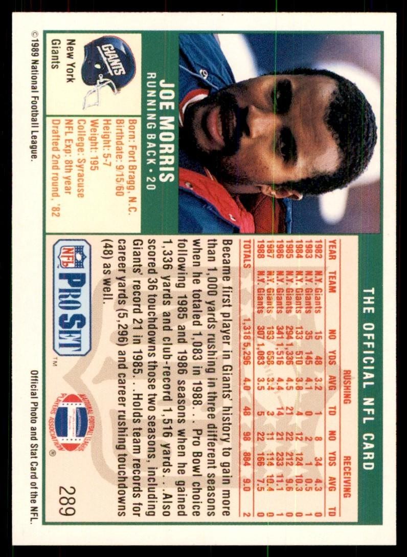 1989 Pro Set Joe Morris Football Cards #289