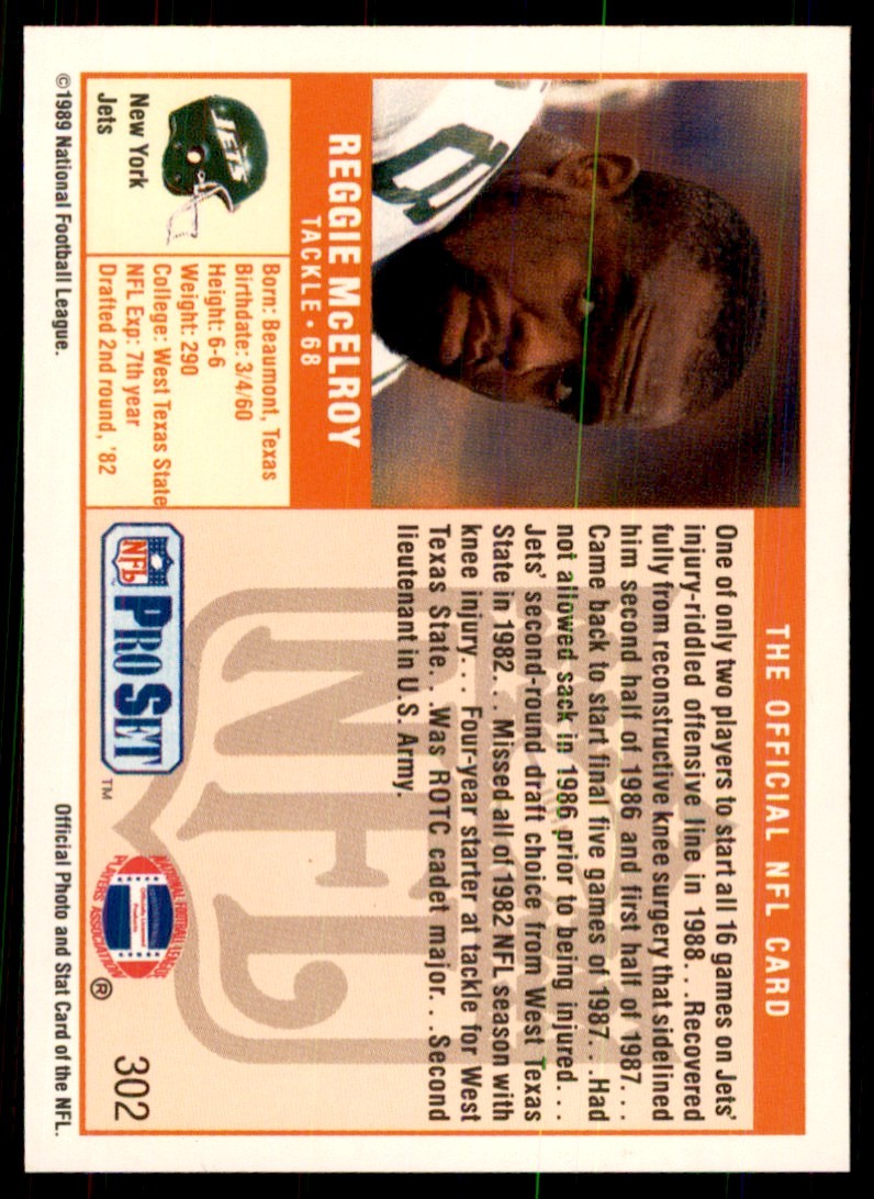 1989 Pro Set Reggie McElroy Football Cards #302