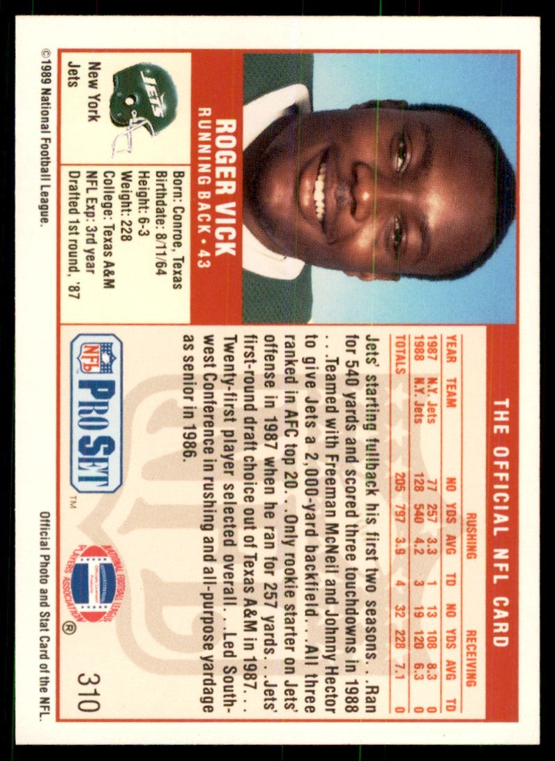 1989 Pro Set Roger Vick Football Cards #310