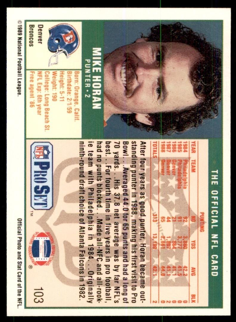 1989 Pro Set Mike Horan Football Cards #103