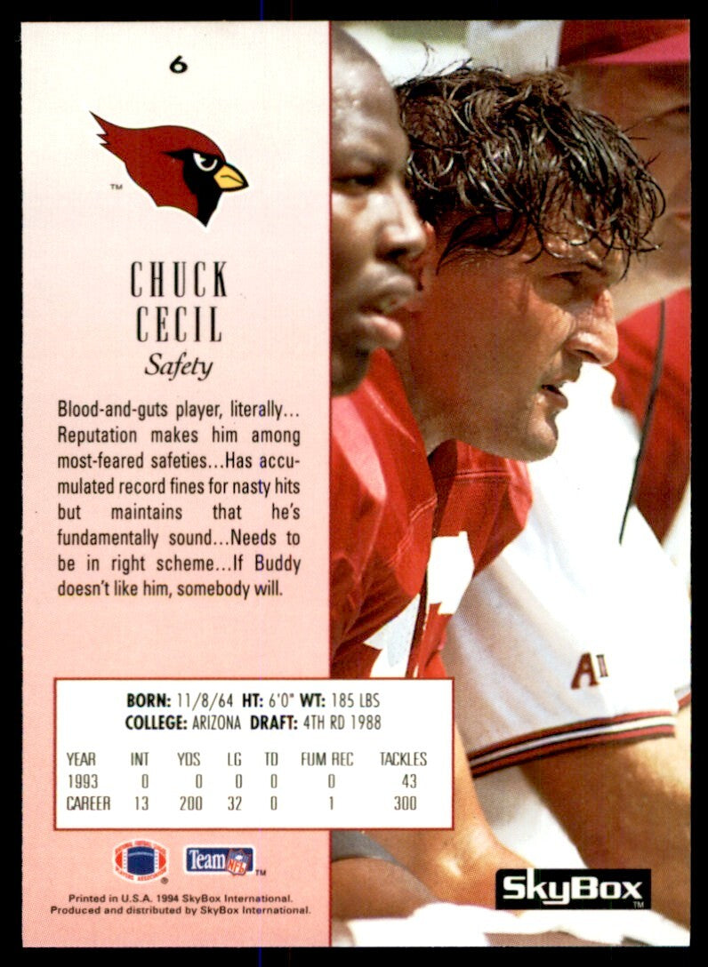 1994 Skybox Chuck Cecil Arizona Cardinals #6