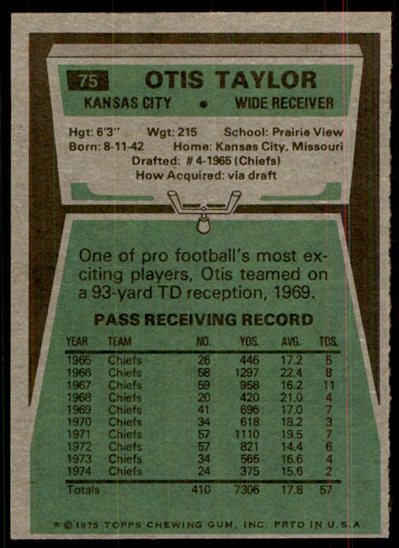 1975 TOPPS OTIS TAYLOR KANSAS CITY CHIEFS #75