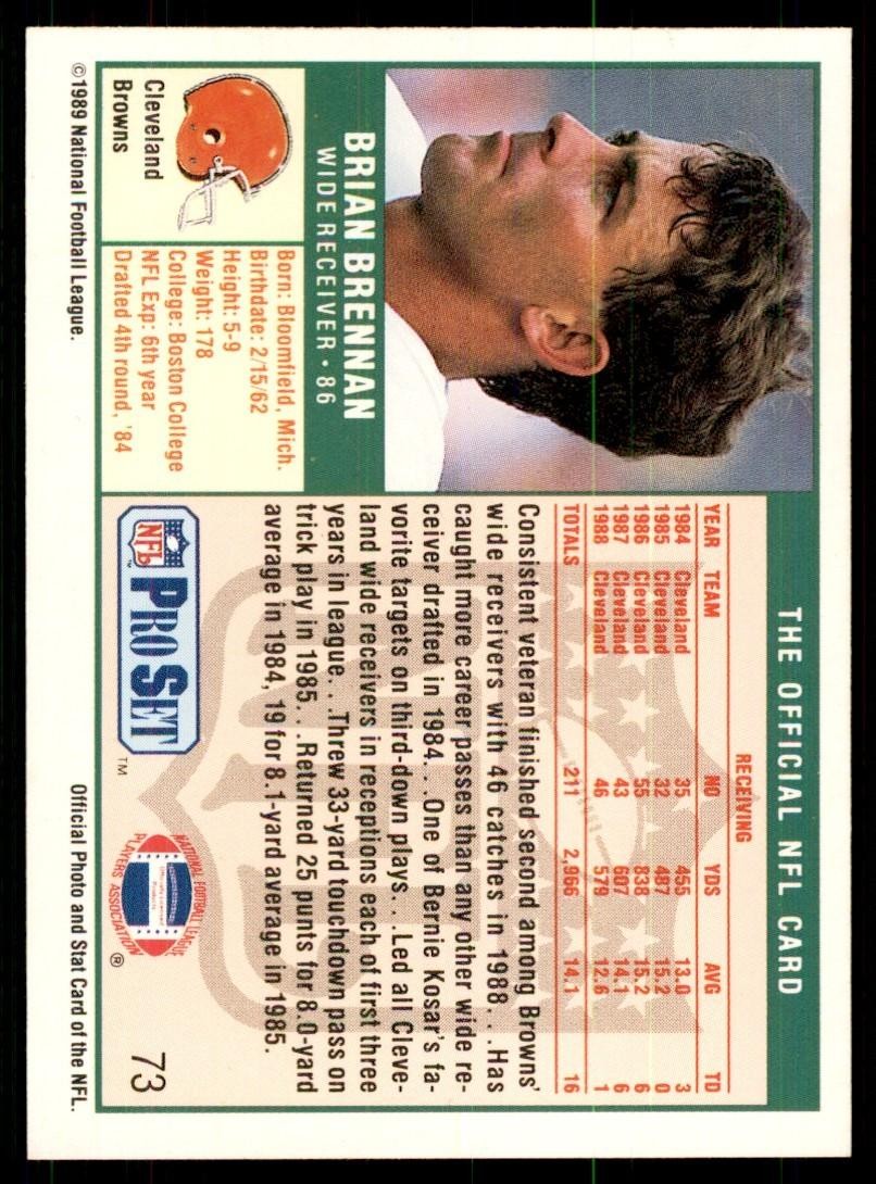 1989 Pro Set Brian Brennan Football Cards #73