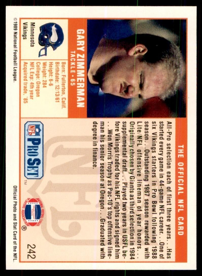 1989 Pro Set Gary Zimmerman Football Cards #242