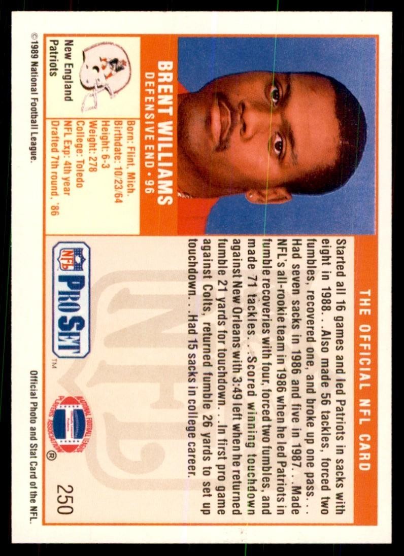 1989 Pro Set Brent Williams Football Cards #250