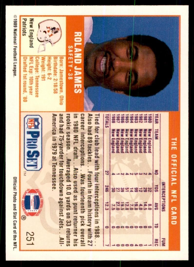 1989 Pro Set Roland James Football Cards #251
