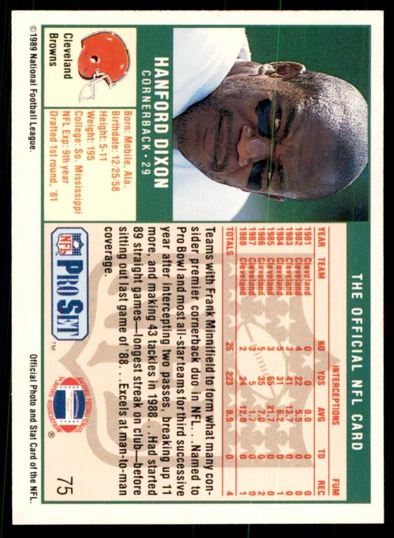 1989 Pro Set Hanford Dixon Football Cards #75