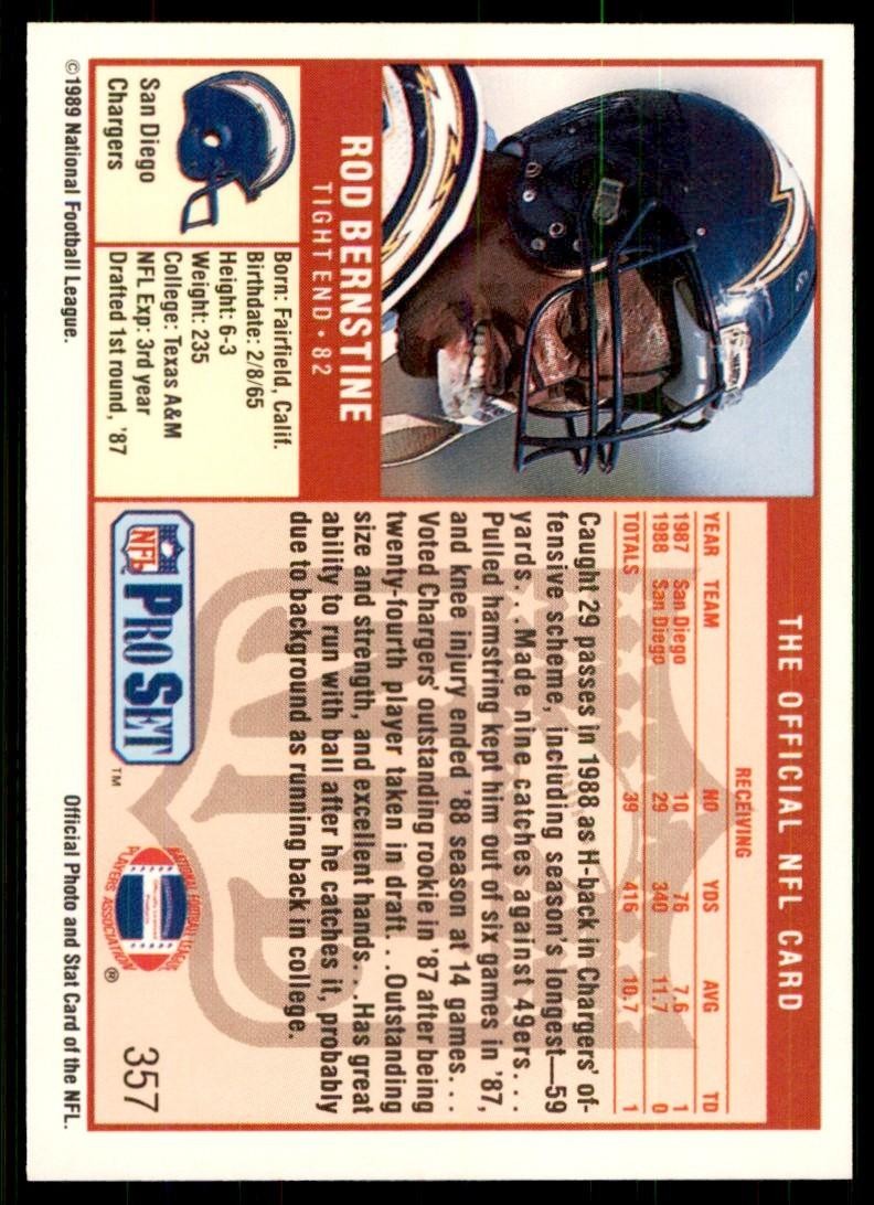 1989 Pro Set Rod Bernstine Football Cards #357