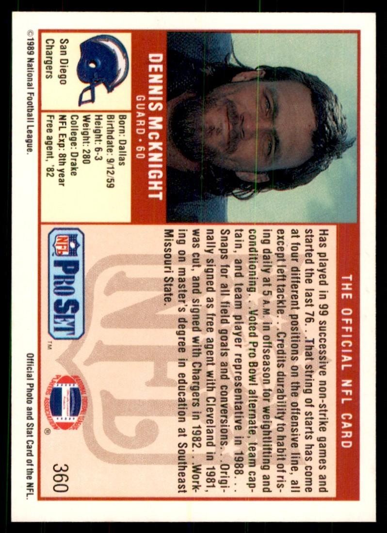 1989 Pro Set Dennis McKnight Football Cards #360