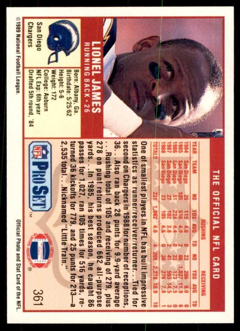 1989 Pro Set Lionel James Football Cards #361