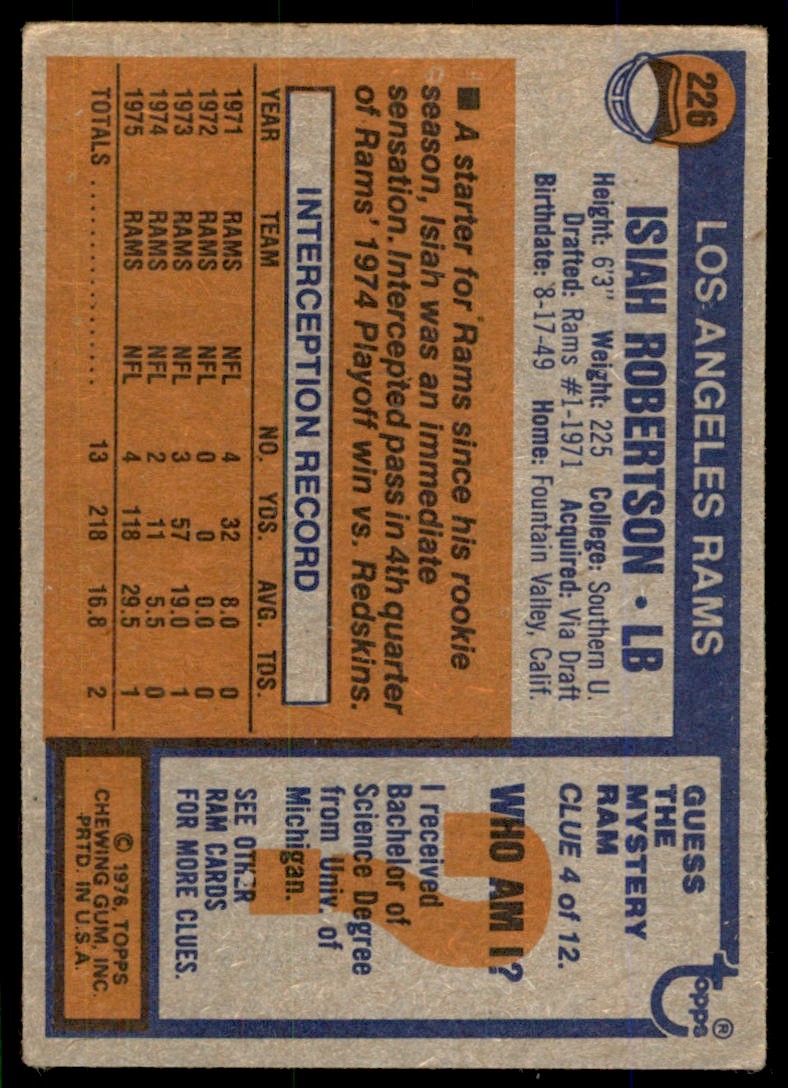 1976 TOPPS ISIAH ROBERTSON LOS ANGELES RAMS #226