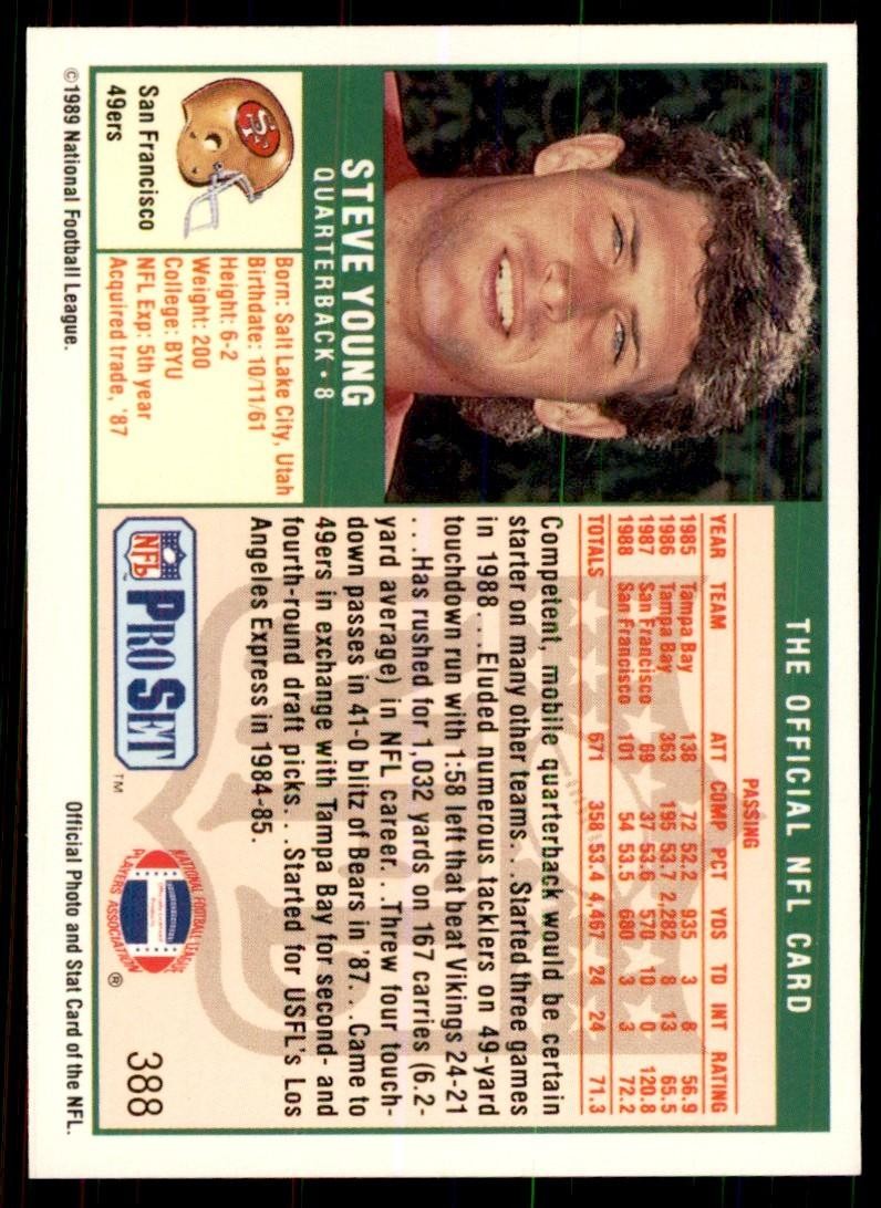 1989 Pro Set Steve Young Football Cards #388