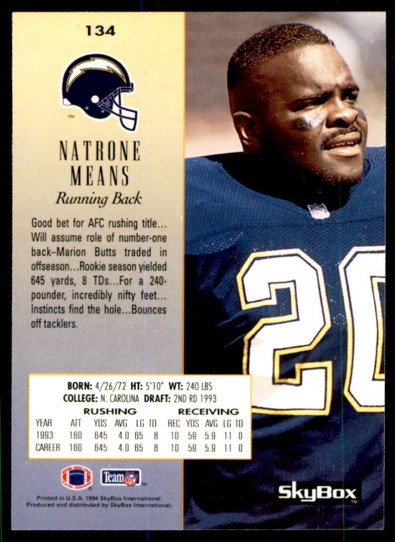1994 Skybox. Natrone Means San Diego Chargers #134