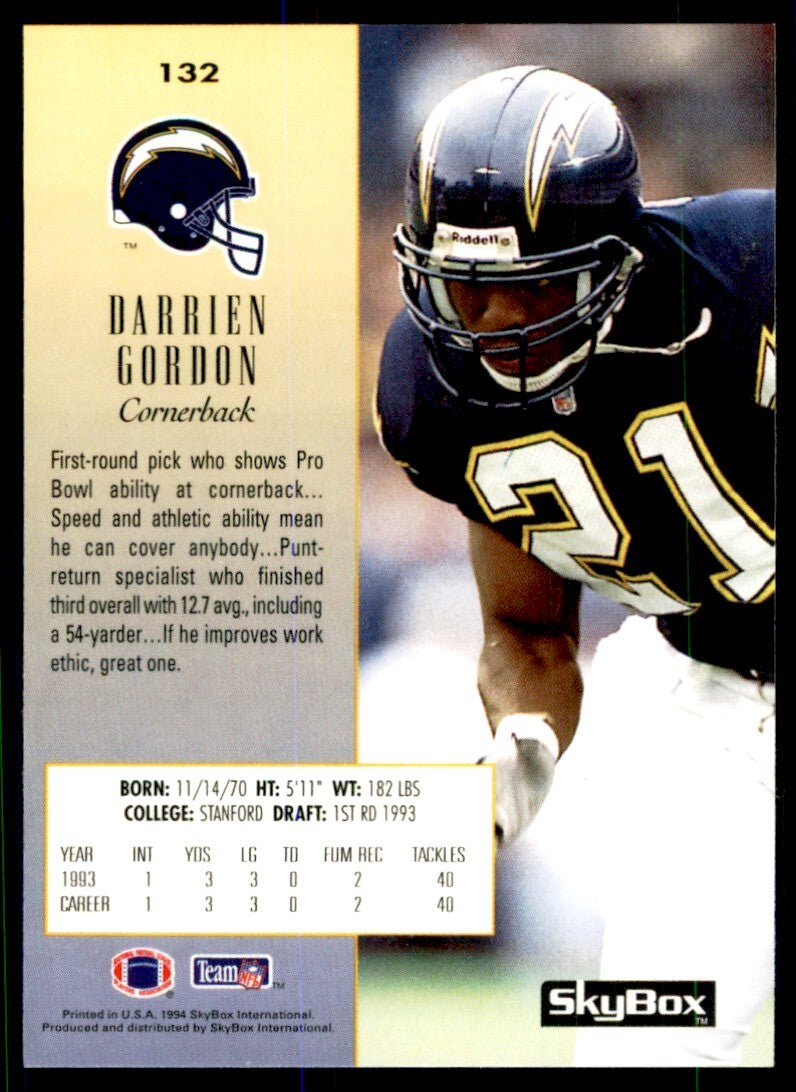 1994 Skybox. Darrien Gordon San Diego Chargers #132