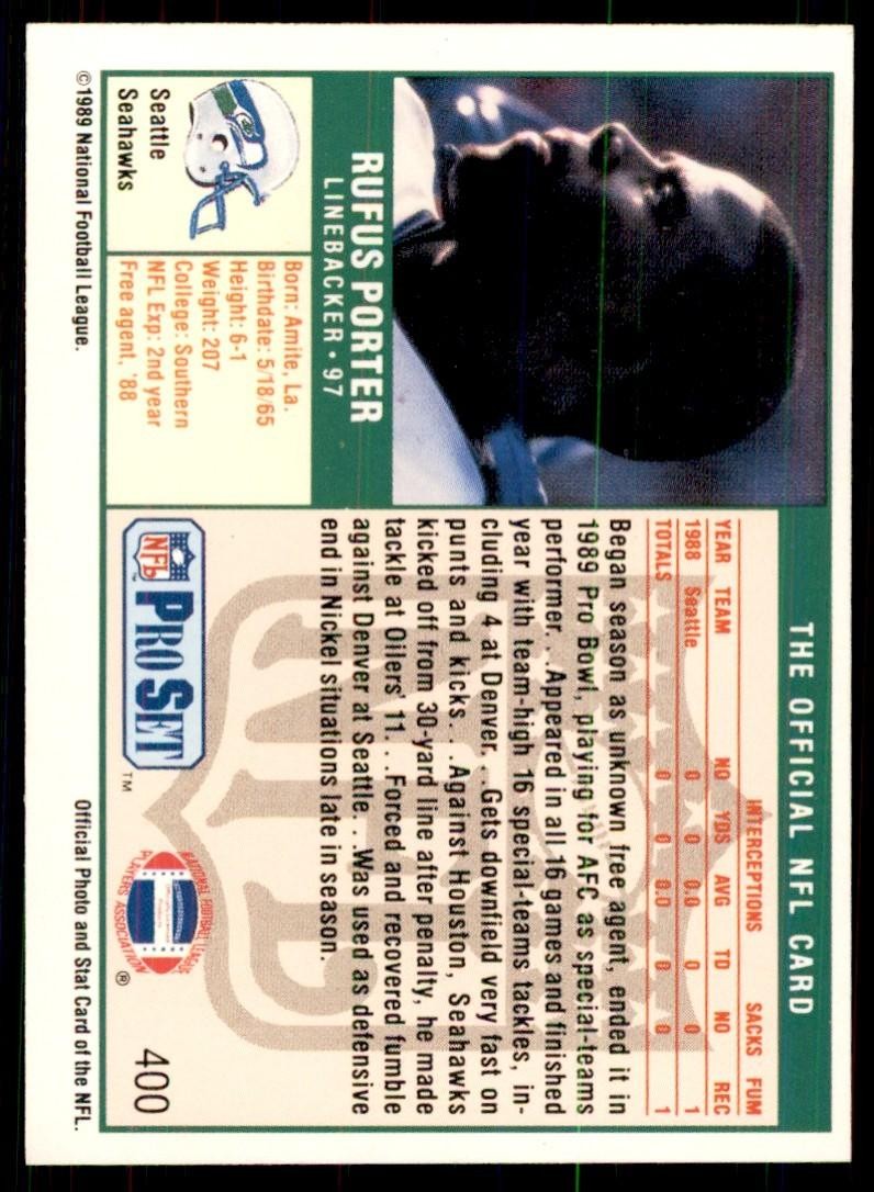1989 Pro Set Rufus Porter Football Cards #400