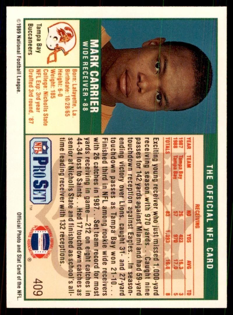 1989 Pro Set Mark Carrier Football Cards #409
