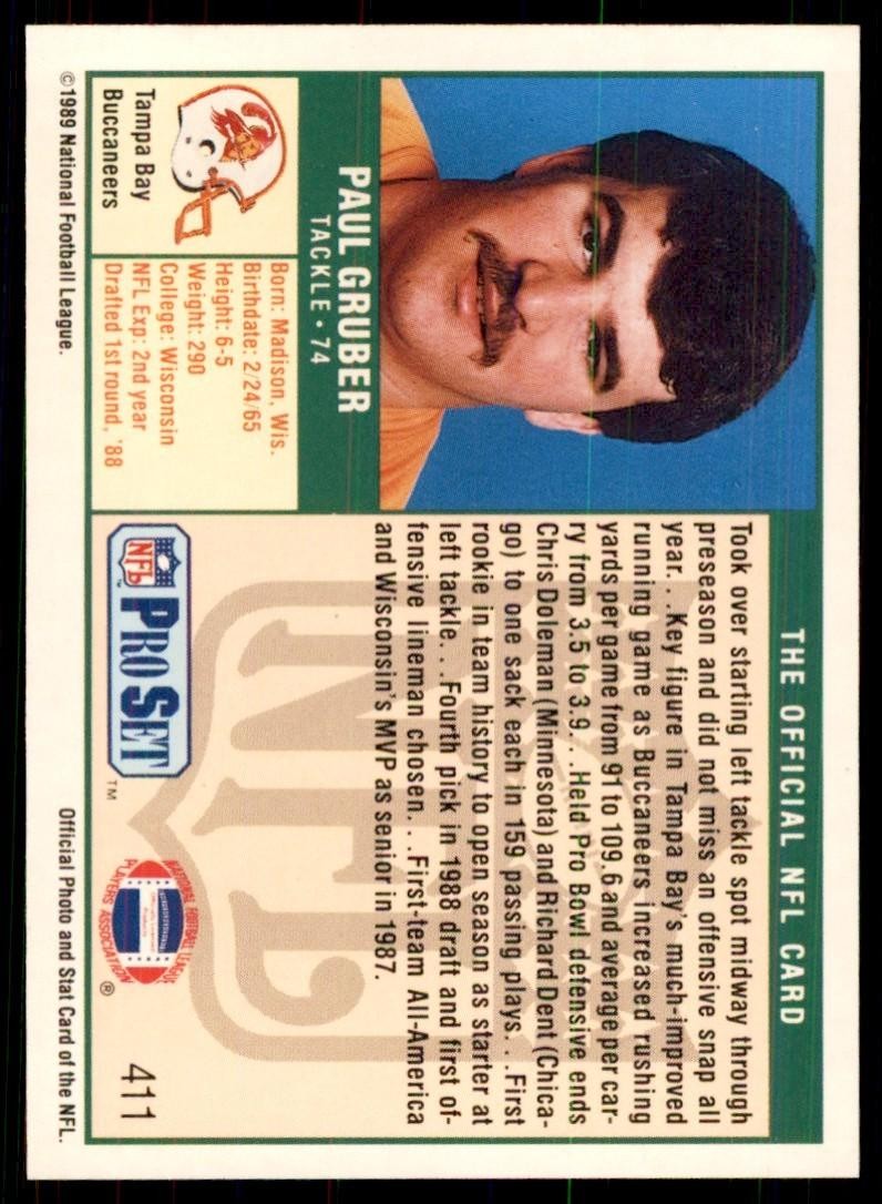 1989 Pro Set Paul Gruber Football Cards #411