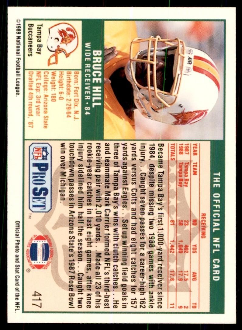 1989 Pro Set Bruce Hill Football Cards #417