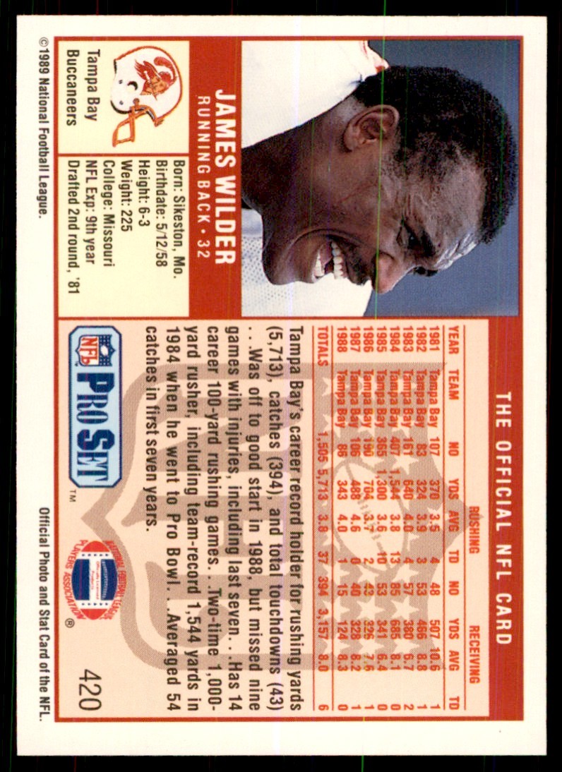 1989 Pro Set James Wilder Football Cards #420