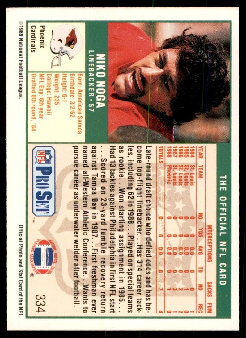 1989 Pro Set Niko Noga Football Cards #334