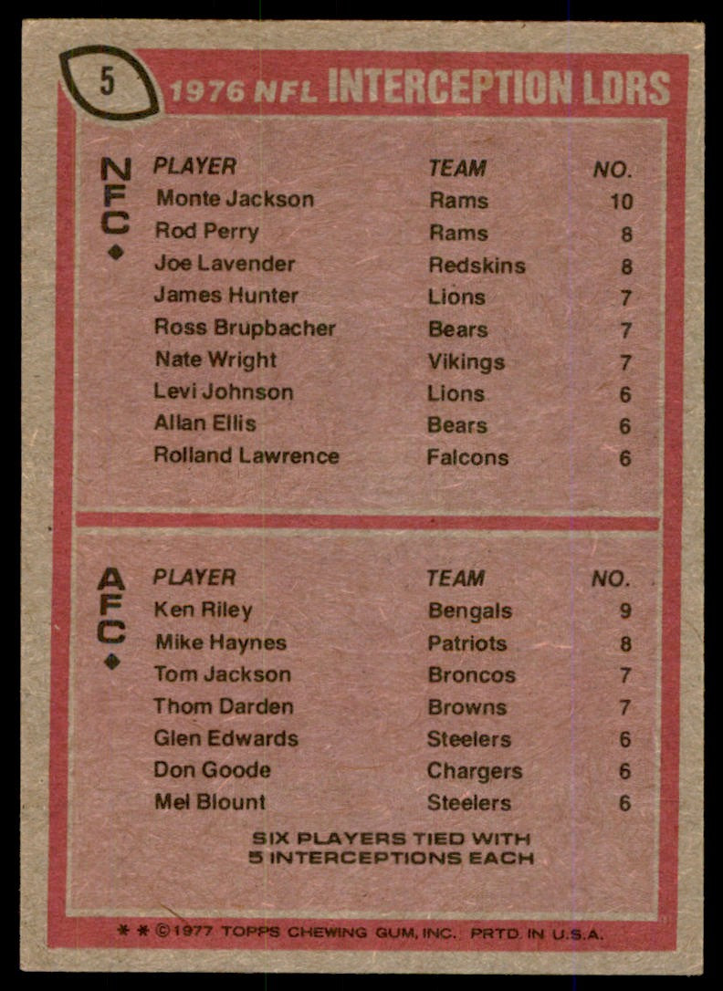 1977 TOPPS MONTE JACKSON/KEN RILEY LOS ANGELES RAMS/CINCINNATI BENGALS #5