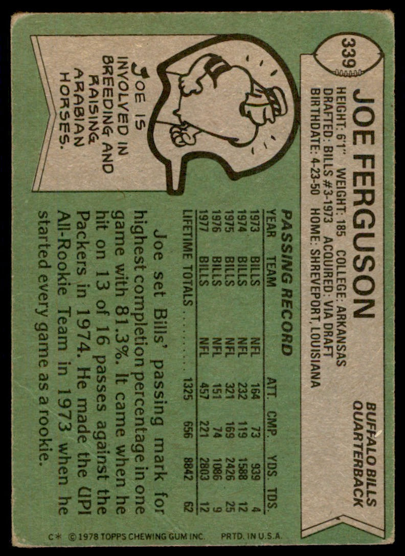 1978 TOPPS JOE FERGUSON BUFFALO BILLS #339