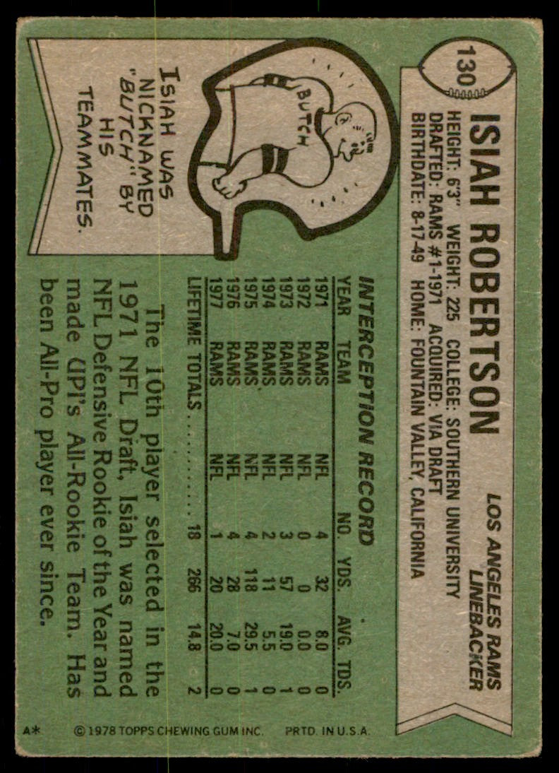 1978 TOPPS ISIAH ROBERTSON LOS ANGELES RAMS #130