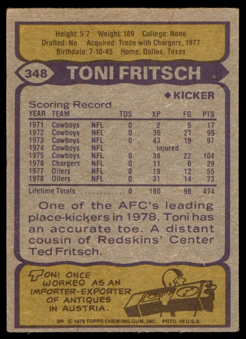 1979 TOPPS TONI FRITSCH HOUSTON OILERS #348